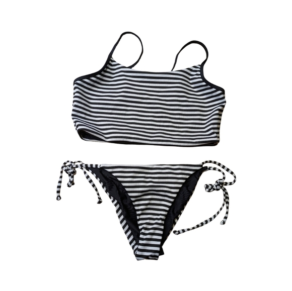 Quintsoul Reversible Striped Ribbed Cami & Low Rise Side Tie Bottoms Bikini NWOT - Picture 4 of 10
